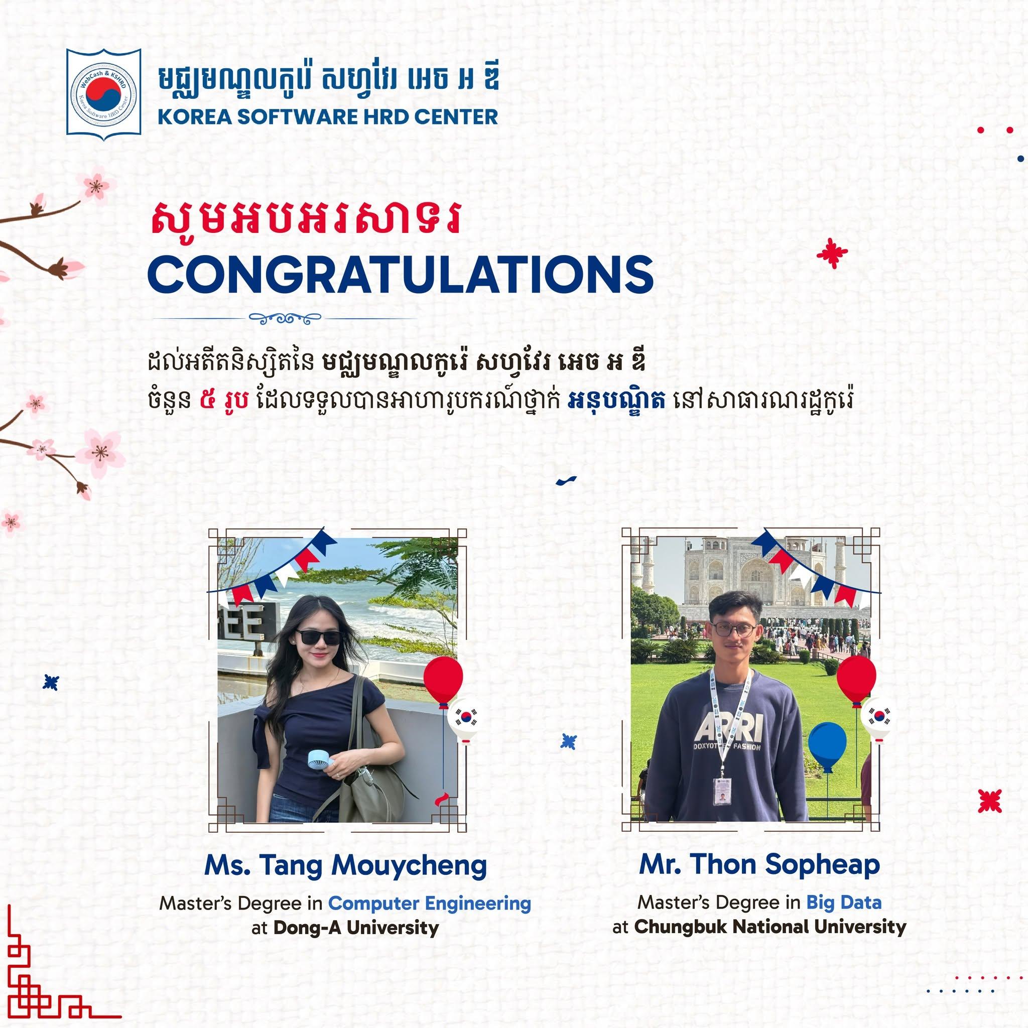 Five Outstanding Graduates Awarded Master's Scholarships in South Korea